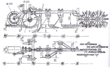 Рис. 3.9.9. Схема установки на гряділі культиватора УСМК-5,4В робочих органів: